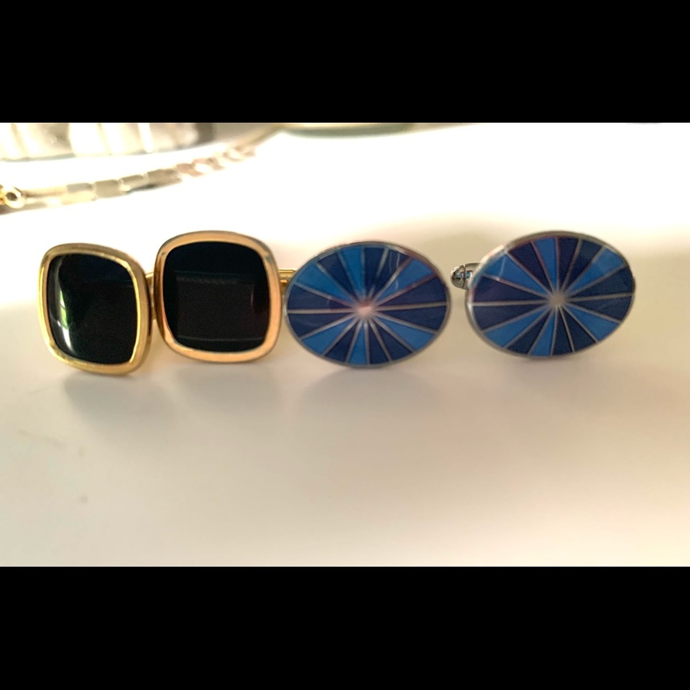 Two pairs vintage stainless cuff links.
